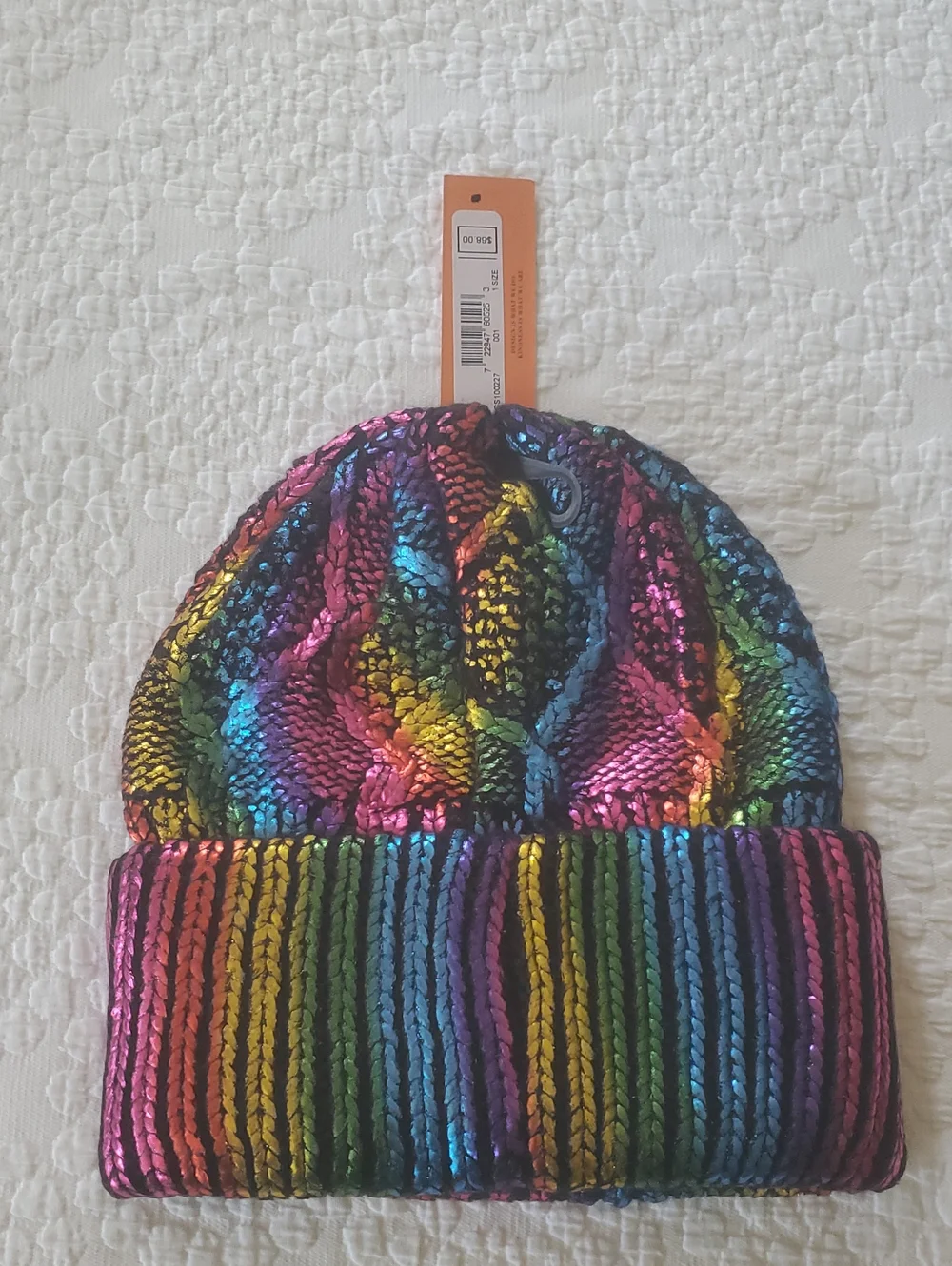 KURT GEIGER LONDON RAINBOW STRIPED KNIT BEANIE /ONE SIZE / IN BLACK MULTI